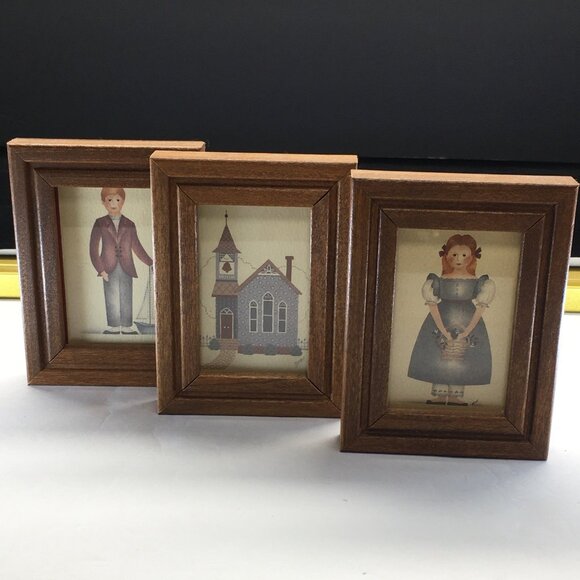 Vintage Folk Art Primitive Tile Painted By Mimi Rectangular Framed Wall Hanging - Picture 11 of 13